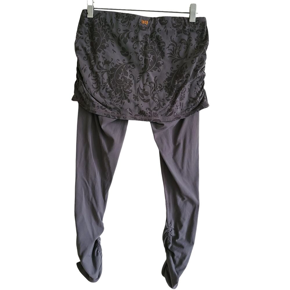 LUCY ACTIVEWEAR Gray Floral Skirted Ruched Leggings Women's Size Small* - Picture 6 of 7